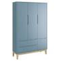 Imagem de Jogo de Quarto Classic Guarda Roupa 3 Portas e Berço Azul Fosco com Pés Madeira Natural - Reller Móveis