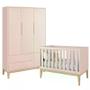 Imagem de Jogo de Quarto Classic Guarda Roupa 3 Portas e Berço Rosa Fosco com Pés Madeira Natural - Reller Móveis