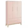 Imagem de Jogo de Quarto Classic Guarda Roupa 3 Portas e Berço Rosa Fosco com Pés Madeira Natural - Reller Móveis