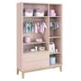 Imagem de Jogo de Quarto Classic Guarda Roupa 3 Portas e Berço Rosa Fosco com Pés Madeira Natural - Reller Móveis