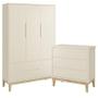 Imagem de Jogo de Quarto Classic Guarda Roupa 3 Portas e Cômoda 3 Gavetas com Pés Madeira Natural - Reller Móveis