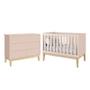 Imagem de Jogo de Quarto Infantil Classic Cômoda 6 Gavetas e Berço Rosa Fosco com Pés Madeira Natural - Reller