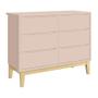 Imagem de Jogo de Quarto Infantil Classic Cômoda 6 Gavetas e Berço Rosa Fosco com Pés Madeira Natural - Reller