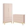 Imagem de Jogo de Quarto Infantil Classic Guarda Roupa 2 Portas e Cômoda 6 Gavetas Rosa Fosco com Pés Madeira Natural - Reller Móveis