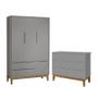 Jogo de Quarto Infantil Classic Guarda Roupa 3 Portas e Cômoda 6 Gavetas Cinza Fosco com Pés Amadeir - Reller Móveis Imagem de Jogo de Quarto Infantil Classic Guarda Roupa 3 Portas e Cômoda 6 Gavetas Cinza Fosco com Pés Amadeir