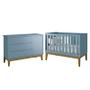 Imagem de Jogo de Quarto Infantil Cômoda 1 Porta e Berço Classic Azul Fosco com Pés Amadeirado - Reller Móveis