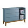 Imagem de Jogo de Quarto Infantil Cômoda 1 Porta e Berço Classic Azul Fosco com Pés Amadeirado - Reller Móveis
