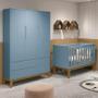 Imagem de Jogo de Quarto Infantil Guarda Roupa 3 Portas e Berço Classic Azul Fosco com Pés Amadeirado - Reller Móveis