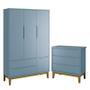 Imagem de Jogo de Quarto Infantil Guarda Roupa 3 Portas e Cômoda 3 Gavetas Classic Azul Fosco com Pés Amadeirado - Reller Móveis