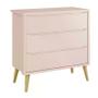 Imagem de Jogo de Quarto Infantil Theo Cômoda 3 Gavetas e Berço Rosa Fosco com Pés Madeira Natural - Reller Móveis