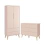 Jogo de Quarto Infantil Theo Guarda Roupa 2 Portas e Cômoda 6 Gaveta Rosa Fosco com Pés Madeira Natu - Reller Móveis Imagem de Jogo de Quarto Infantil Theo Guarda Roupa 2 Portas e Cômoda 6 Gaveta Rosa Fosco com Pés Madeira Natu