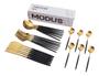 Imagem de Jogo De Talheres P Aparelho De Jantar Faqueiro Inox Dourado Rosê Dourado/Preto 24 Peças Utensílios de Cozinha Completo