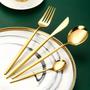 Imagem de Jogo De Talheres P Aparelho De Jantar Faqueiro Inox Dourado Rosê Dourado/Preto 24 Peças Utensílios de Cozinha Completo