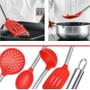 Imagem de Jogo de utensilios para cozinha em silicone c/ pegador 7 pçs vermelho