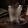 Jogo de Xícaras e Pires Vidro Canelado 175ml - Kit 12 Peças Chá Café Transparente - Galaxy Glass Imagem de Jogo de Xícaras e Pires Vidro Canelado 175ml - Kit 12 Peças Chá Café Transparente