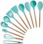 Imagem de Jogo Kit 12 Colheres De Silicone Cabo De Madeira 12 Peças Utensilios Cozinha Livre BPA Decoraçao