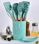 Imagem de Jogo Kit 12 Colheres De Silicone Cabo De Madeira 12 Peças Utensilios Cozinha Livre BPA Decoraçao