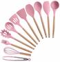 Imagem de Jogo Kit 12 Colheres De Silicone Cabo De Madeira 12 Peças Utensilios Cozinha Livre BPA Decoraçao