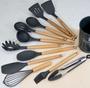 jogo kit colheres de silicone cabo de madeira 12 peças utensilios cozinha - Dona Fulô Imagem de jogo kit colheres de silicone cabo de madeira 12 peças utensilios cozinha