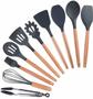 jogo kit colheres de silicone cabo de madeira 12 peças utensilios cozinha - Dona Fulô Imagem de jogo kit colheres de silicone cabo de madeira 12 peças utensilios cozinha