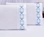 Imagem de Jogo lençol Queen casal bordado 3 peças branco azul veneza