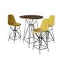 Imagem de Jogo Mesa Bistrô Eames Tampo Amêndoa 60cm 3 Banquetas Amarela Base Ferro Preto