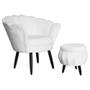 Imagem de Jogo Poltrona Estofada Com 1 Puff Pés Palito Clínica Pétala Suede Branco - LM DECOR