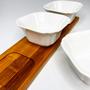 Imagem de Jogo Tábua de Bambu com 3 Bowls Porcelana Quadrado Branca - 4 Pcs