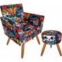 Imagem de Kit 01 Poltrona Cadeira Decorativa Nina E Puff Romero Brito