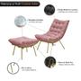 Imagem de Kit 01 Poltrona Decorativa Costela Esqueleto Adão com 01 Puff Base  Dourado Fixa de Ferro Suede Rosa Rose - 2M Decor