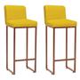 Imagem de Kit 02 Banqueta Alta Com Encosto Lucca -60cm chão até o assento Industrial Ferro Bronze Suede Amarelo - Ahazzo Móveis