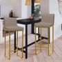 Imagem de Kit 02 Banqueta Alta Com Encosto Lucca -60cm chão até o assento Industrial Ferro Dourado material sintético Bege - Ahz Móveis