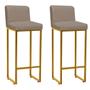 Imagem de Kit 02 Banqueta Alta Com Encosto Lucca -60cm chão até o assento Industrial Ferro Dourado Suede Bege - Ahz Móveis