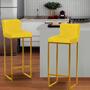 Imagem de Kit 02 Banqueta Alta Com Encosto Lucca Industrial Cozinha Balcão Bistrô Ferro Dourado Suede Amarelo -Ahazzo Móveis