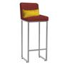 Imagem de Kit 02 Banqueta Alta com Encosto Lucca Industrial Cozinha Balcão Ferro Cinza material sintético Vermelho e Almofada Amarelo - Ahz Móveis