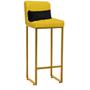 Imagem de Kit 02 Banqueta Alta com Encosto Lucca Industrial Cozinha Balcão Ferro Dourado Suede Amarelo e Almofada Preto - Ahz Móveis