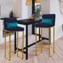 Imagem de Kit 02 Banqueta Alta com Encosto Lucca Industrial Cozinha Balcão Ferro Dourado Suede Azul Marinho e Almofada Azul Turquesa - Ahazzo Móveis