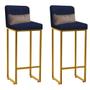 Imagem de Kit 02 Banqueta Alta com Encosto Lucca Industrial Cozinha Balcão Ferro Dourado Suede Azul Marinho e Almofada Bege - Ahazzo Móveis