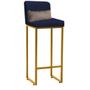 Imagem de Kit 02 Banqueta Alta com Encosto Lucca Industrial Cozinha Balcão Ferro Dourado Suede Azul Marinho e Almofada Bege - Ahazzo Móveis