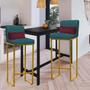 Imagem de Kit 02 Banqueta Alta com Encosto Lucca Industrial Cozinha Balcão Ferro Dourado Suede Azul Turquesa e Almofada Bordô - Ahz Móveis