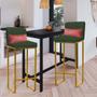 Imagem de Kit 02 Banqueta Alta com Encosto Lucca Industrial Cozinha Balcão Ferro Dourado Suede Verde e Almofada Rose Gold - Ahz Móveis