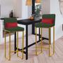 Imagem de Kit 02 Banqueta Alta com Encosto Lucca Industrial Cozinha Balcão Ferro Dourado Suede Verde e Almofada Vermelho - Ahazzo Móveis