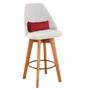 Imagem de Kit 02 Banquetas Alta Maya Giratória Com Encosto Gourmet Linho Bege e Almofada Vermelho - Aurora Line