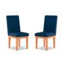 Imagem de Kit 02 Cadeiras de Jantar Alice Com Base de Madeira Linho Azul - Madeira Prima Deccor