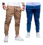 Imagem de Kit 02 Calças Jogger  Bege Jeans Sarja Masculina Com Punho Elástico