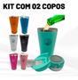 Imagem de Kit 02 Copos Térmicos Com Caixa De Som Bluetooth Led Abridor