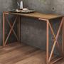 Imagem de Kit 02 Mesa Escrivaninha Escritório e Home Office X Zurik X Industrial Ferro Bronze Tampo MDF Caramelo - Ahz Móveis