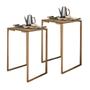 Imagem de Kit 02 Mesa Lateral Canto Aparador Buffet Stan Industrial Ferro Dourado Tampo Caramelo - Ahazzo Móveis