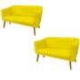 Imagem de Kit 02 Namoradeira  Decorativa  Céci Pés Madeira 2 Lugares Sala de Estar Recepção Escritório Suede Amarelo - Damaffê Móveis