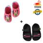 Imagem de Kit 02 Pares Babuche Rosa + Papete Preta Feminino Baby Infantil Minnie SuperConfortável